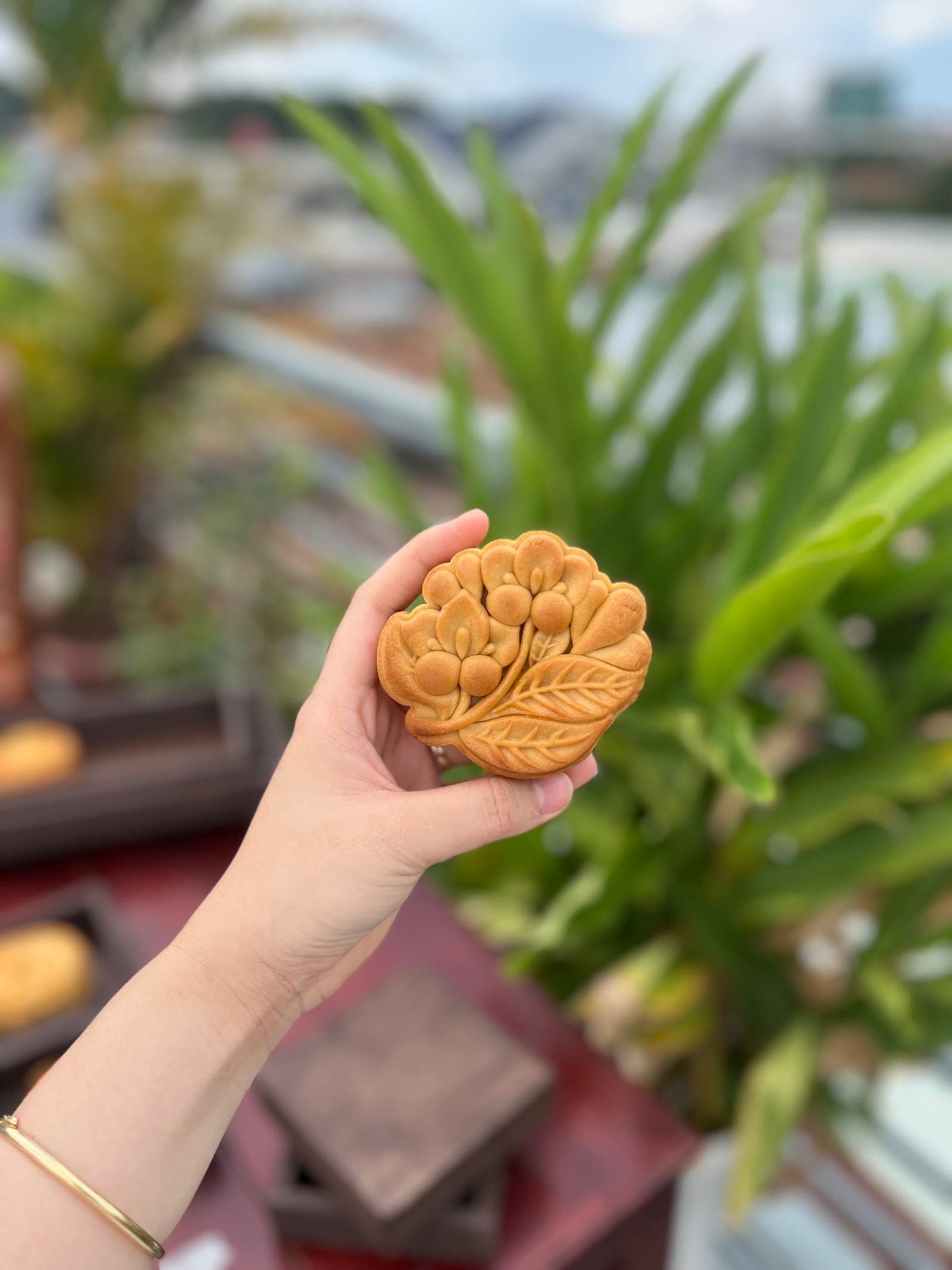 Bánh Trung Thu chay nhân lá dứa trên khay
